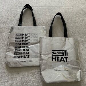 Set of 2 NEW 32 Degrees Metallic Silver Tote Bags